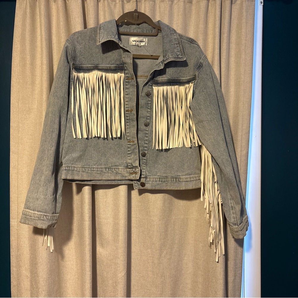 Denim Fringe Jacket Small